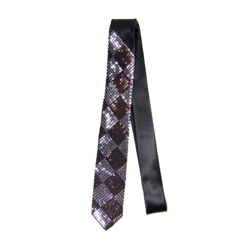 Úzka kravata - hnedé flitre