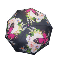 Poloautomatický,vetruodolný dáždnik ružový motýl
