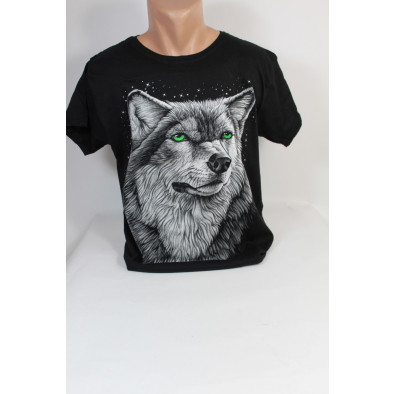 Pánske tričko vlk so zelenými očami